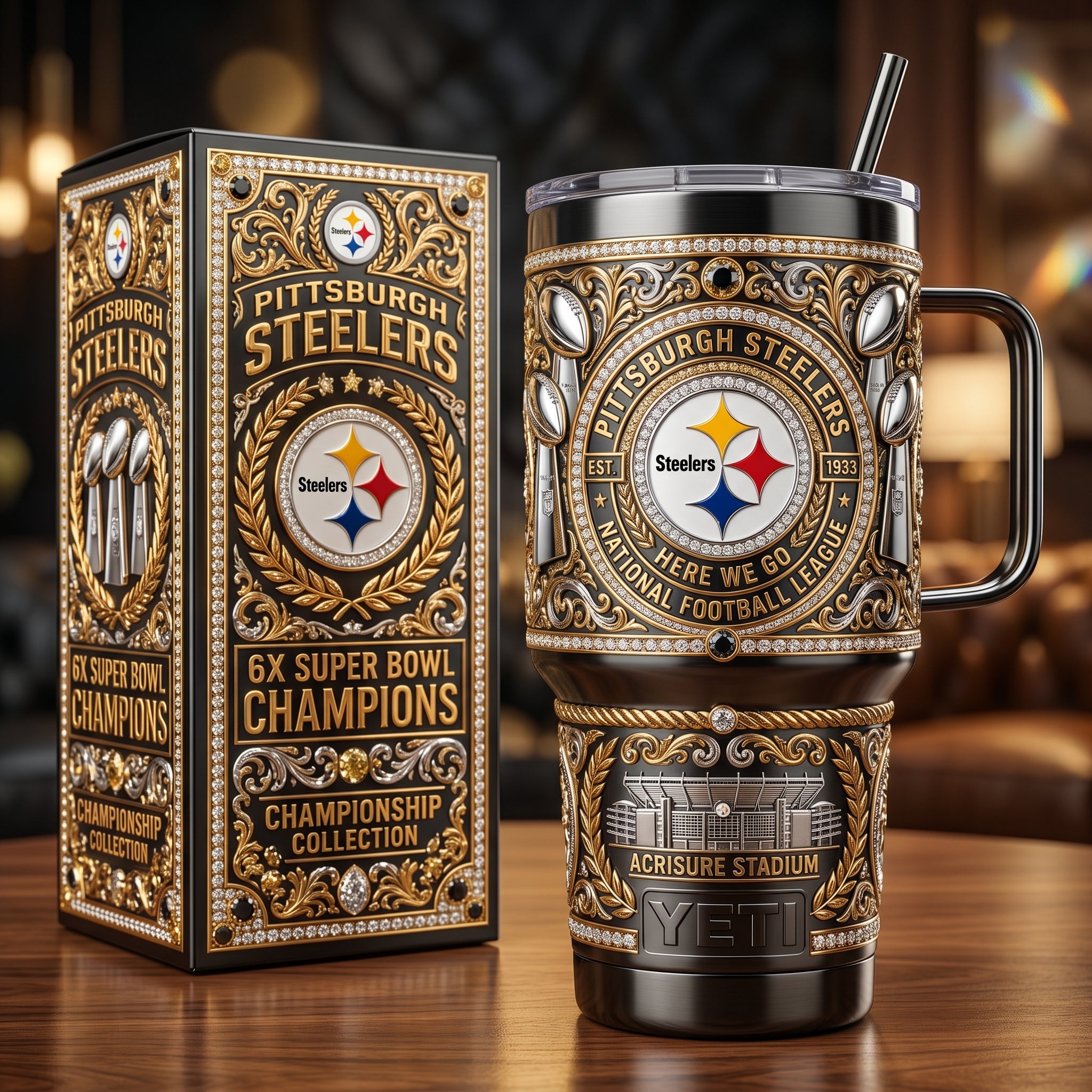 Pittsburgh Steelers 40oz Tumbler with Lid and Straw