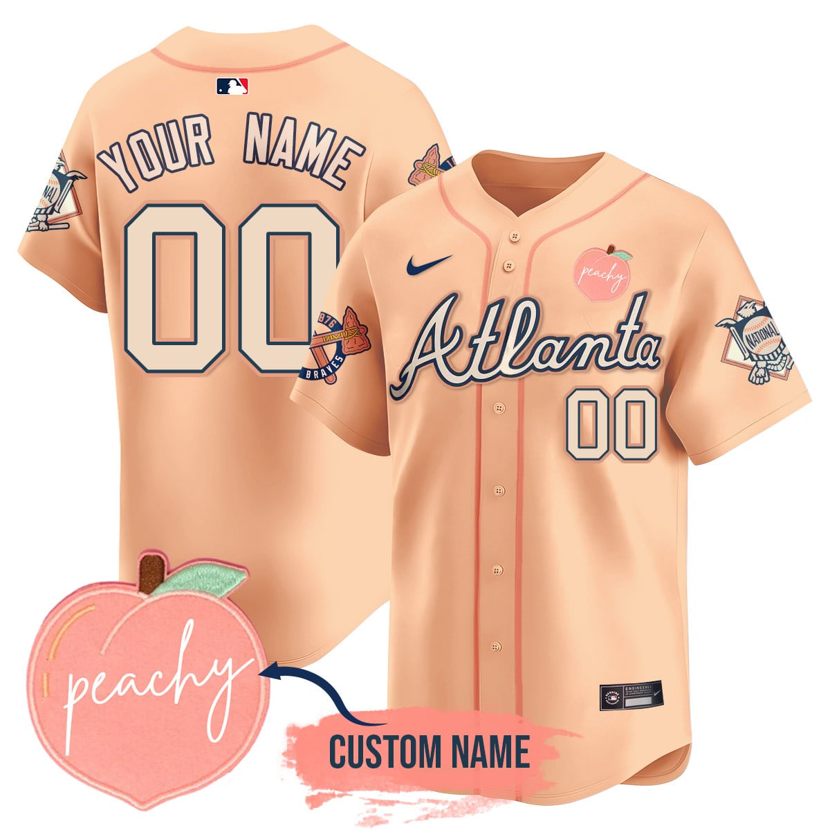 Custom Personalized Braves 2024 "Peach Fuzz" Jersey - All Stitched