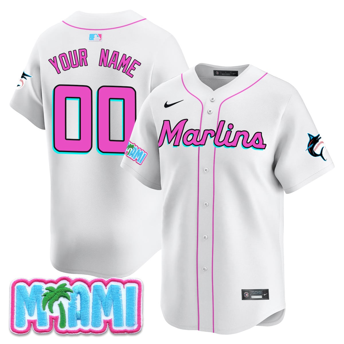 Custom Name/Gender Miami Marlins Vice City Jersey - All Stitched