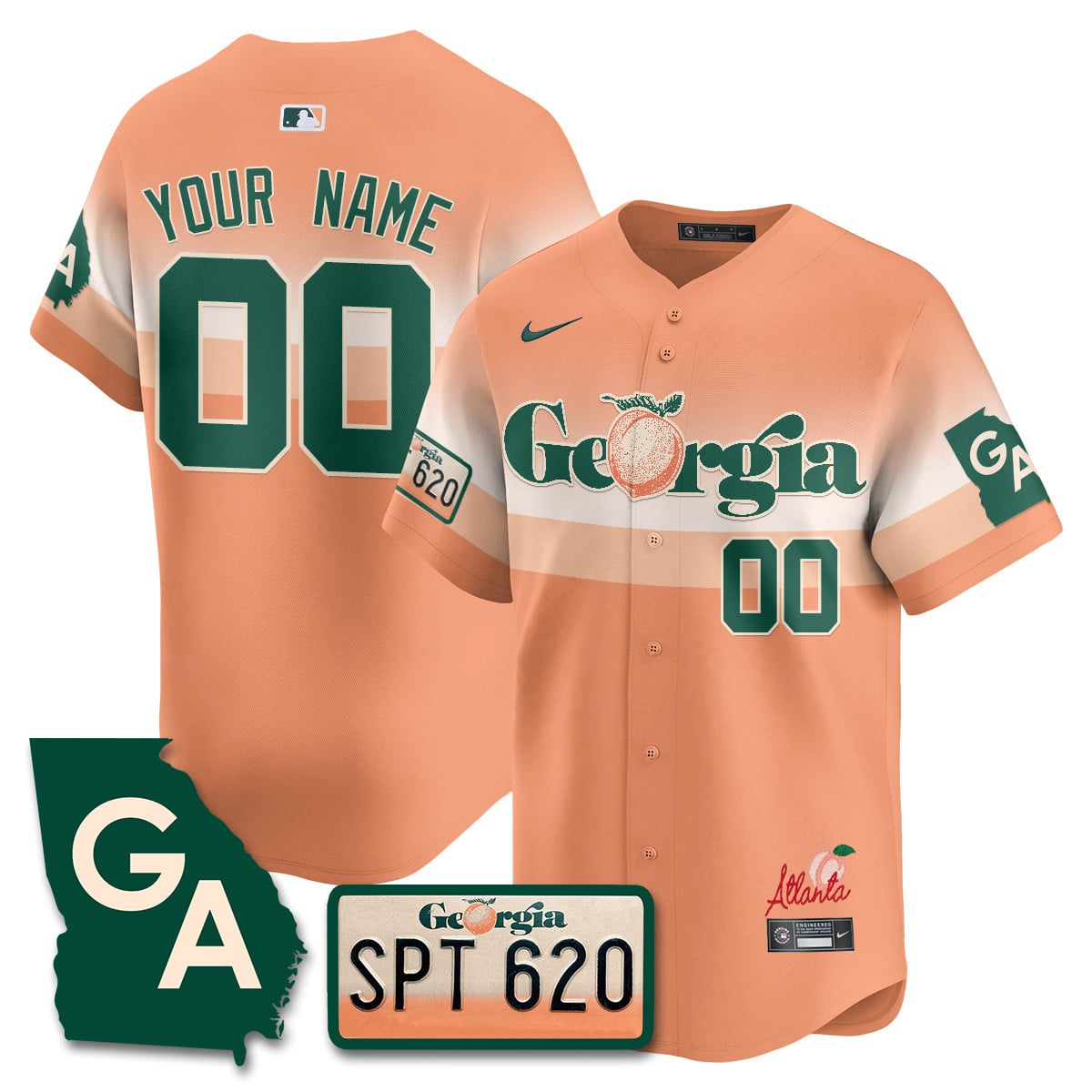 Custom Name/Gender Braves Peach Plates - Georgia Peaches Jersey