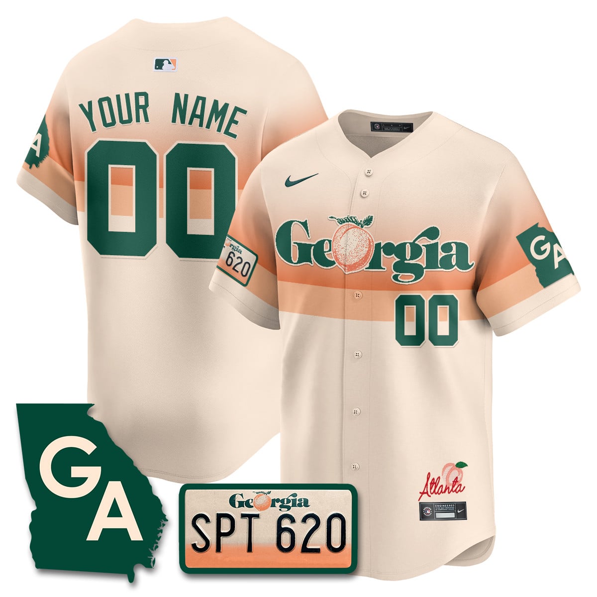 Custom Name/Gender Braves Peach Plates - Georgia Peaches Jersey