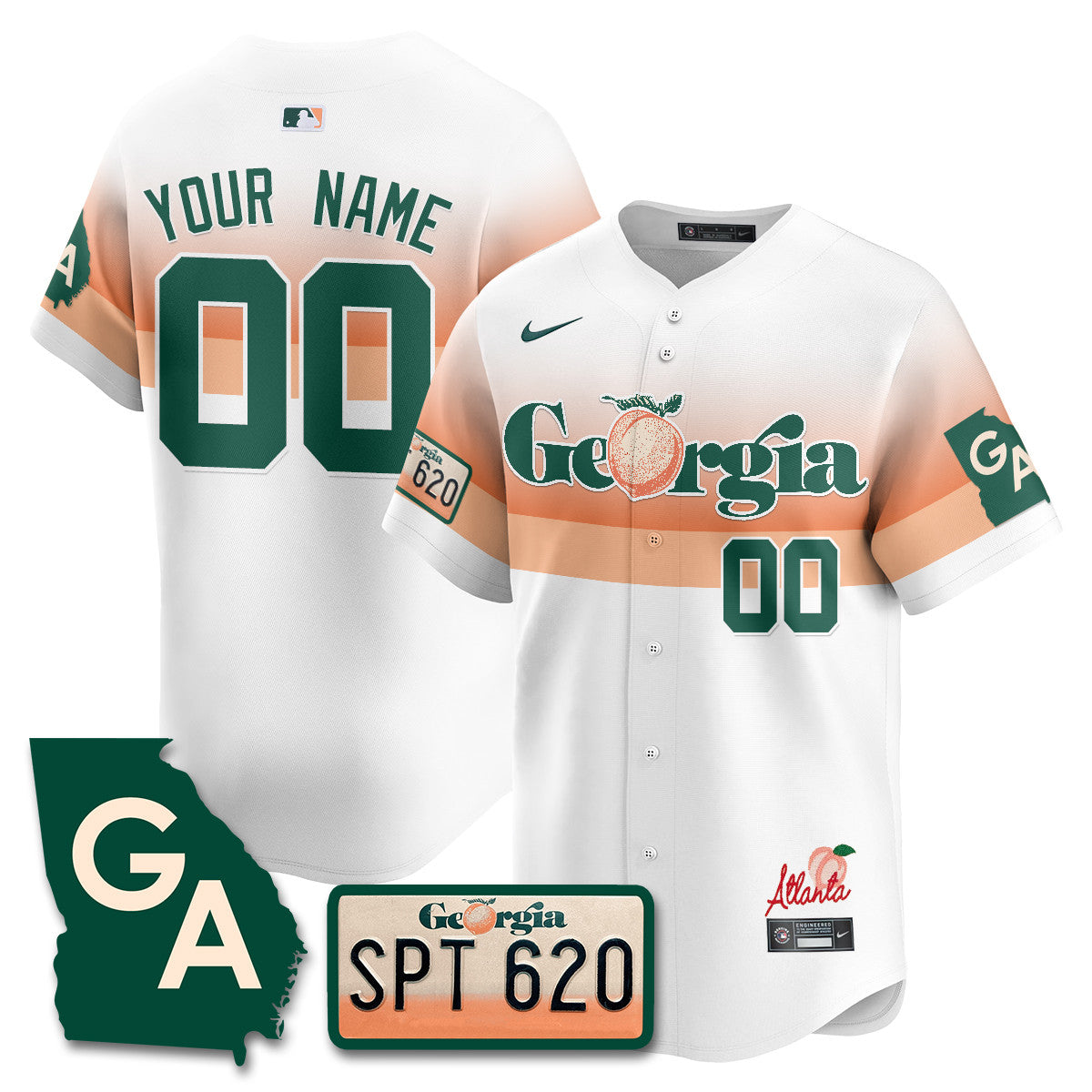 Custom Name/Gender Braves Peach Plates - Georgia Peaches Jersey