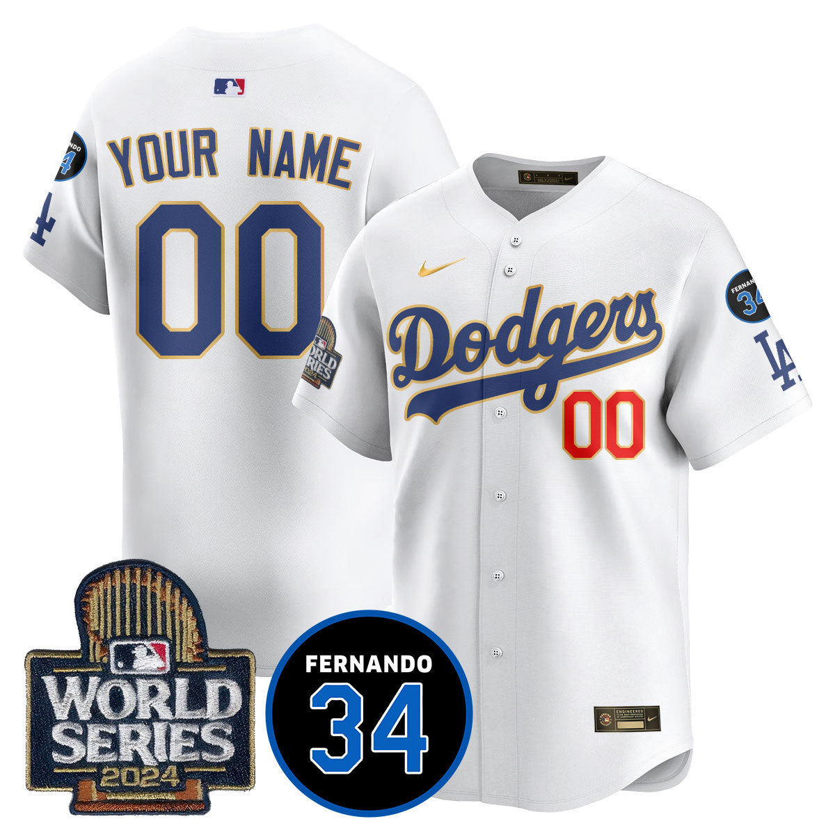 Custom Name/Gender LA Dodgers - Fernando Valenzuela Memorial Jersey/ World Series 2024 - All Stitched VTTLJS033