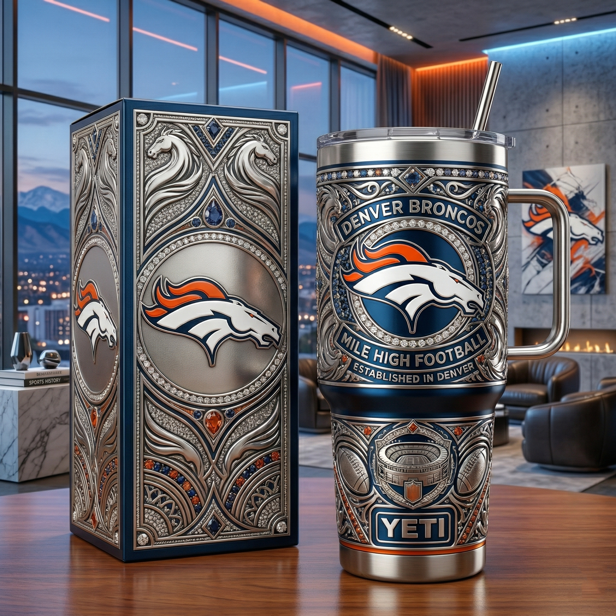 Denver Broncos 40 oz Tumbler with Handle and Lid