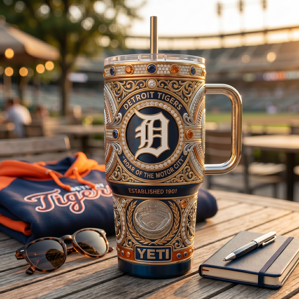 Detroit Tigers 40 oz Tumbler with Handle and Lid