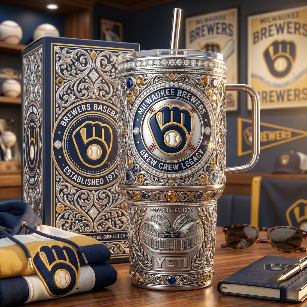 Milwaukee Brewers 40 oz Tumbler with Handle and Lid