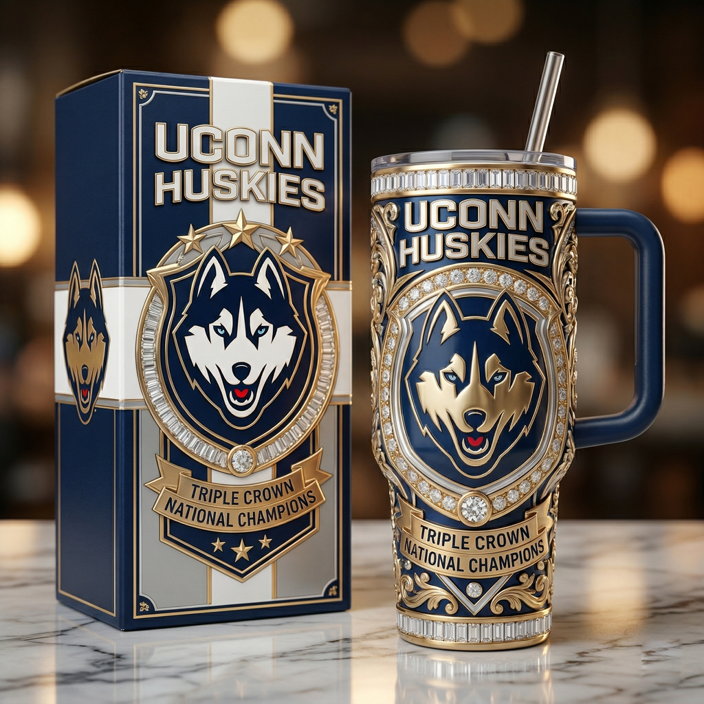 Uconn Huskies 40 oz Tumbler with Handle Lid and Straw