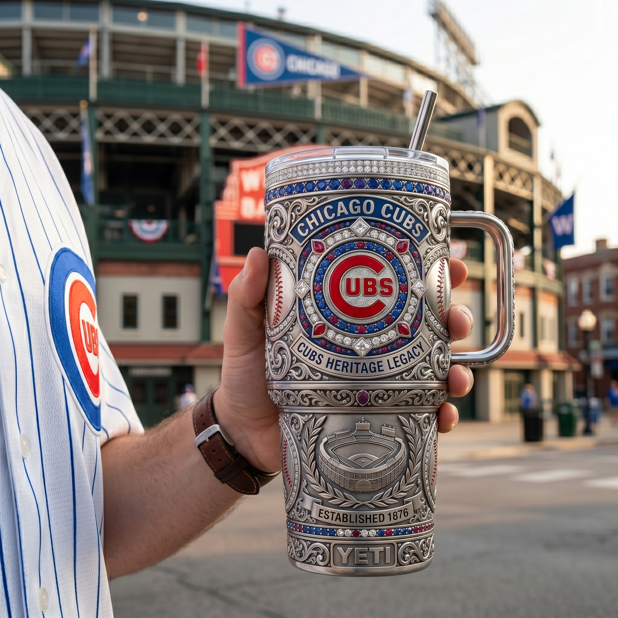 CHICAGO CUBS 40 oz Tumbler with Handle and Lid