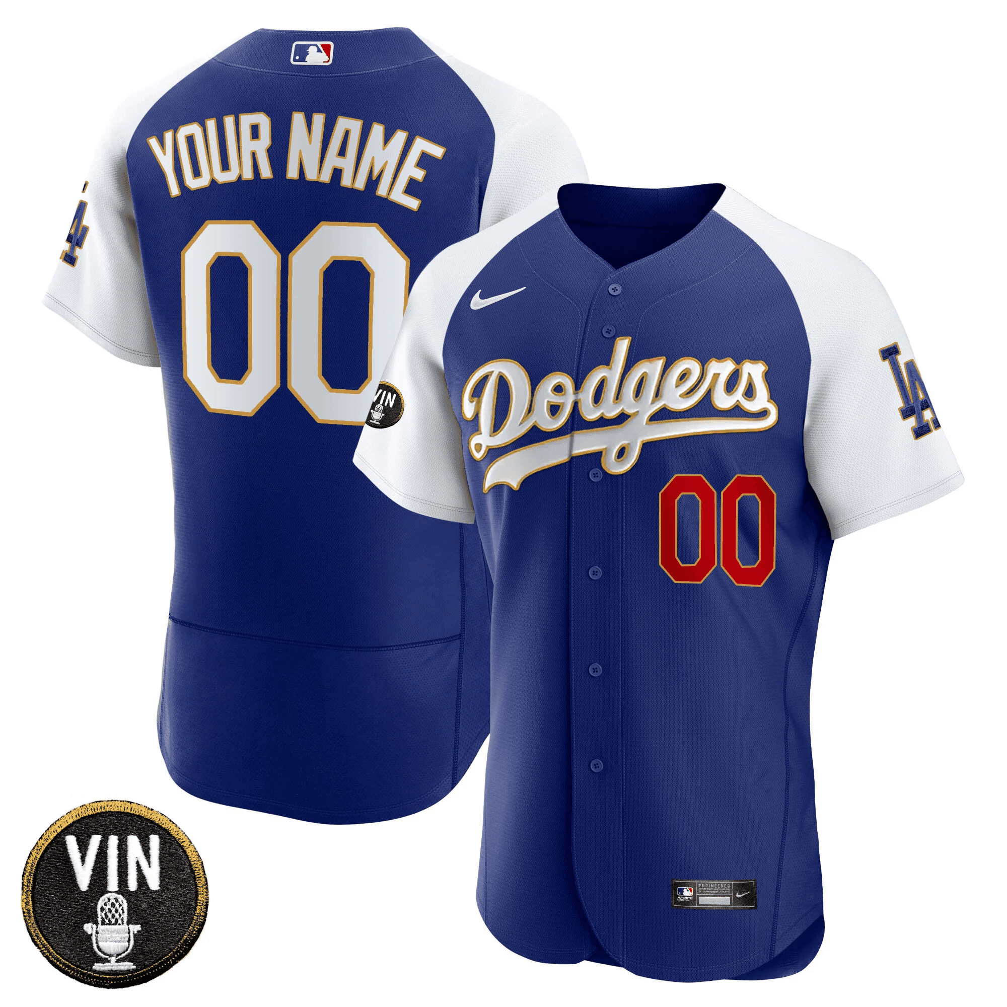 Dodgers Vin Scully Patch Flex Base Custom Jersey - All Stitched