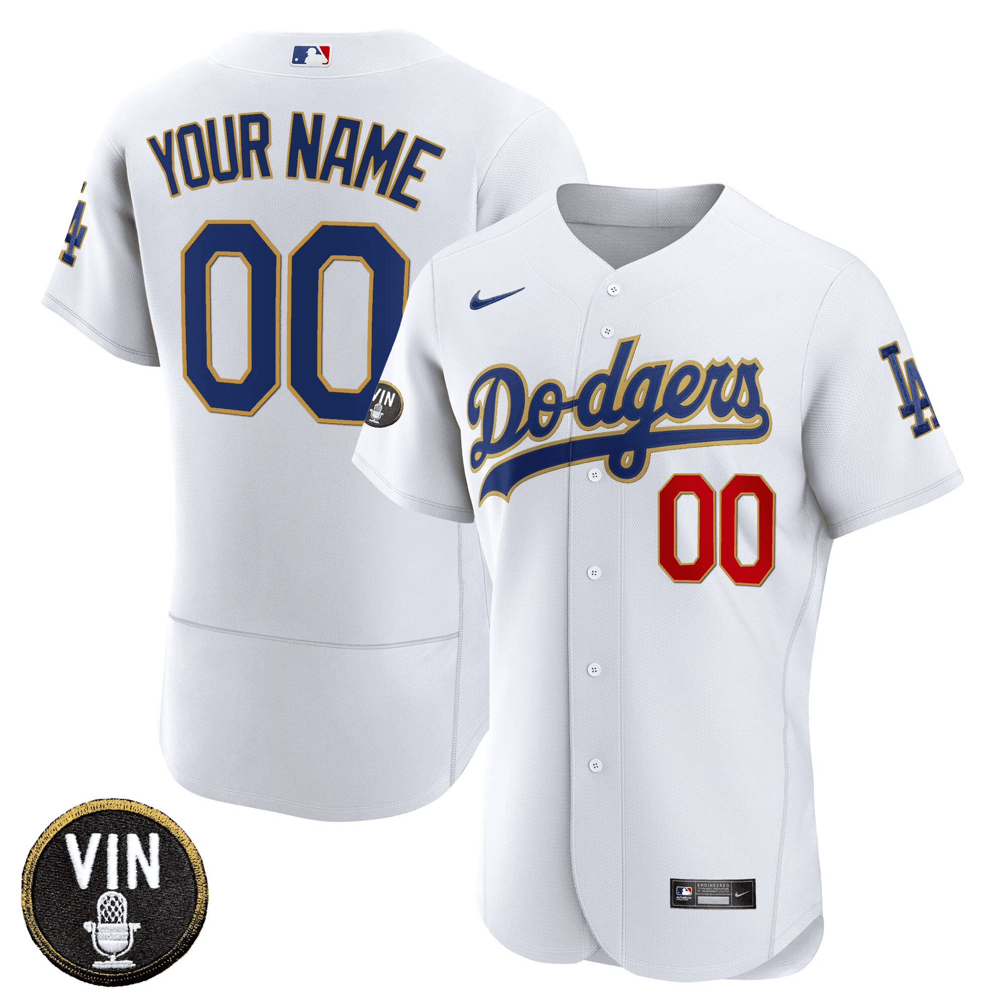 Dodgers Vin Scully Patch Flex Base Custom Jersey - All Stitched