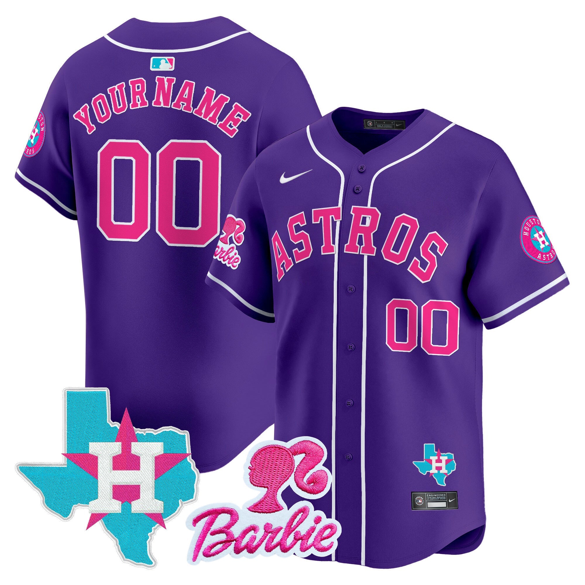 Custom Gender/Name Astros Barbie Patch Vapor Premier Limited Jersey - All Stitched