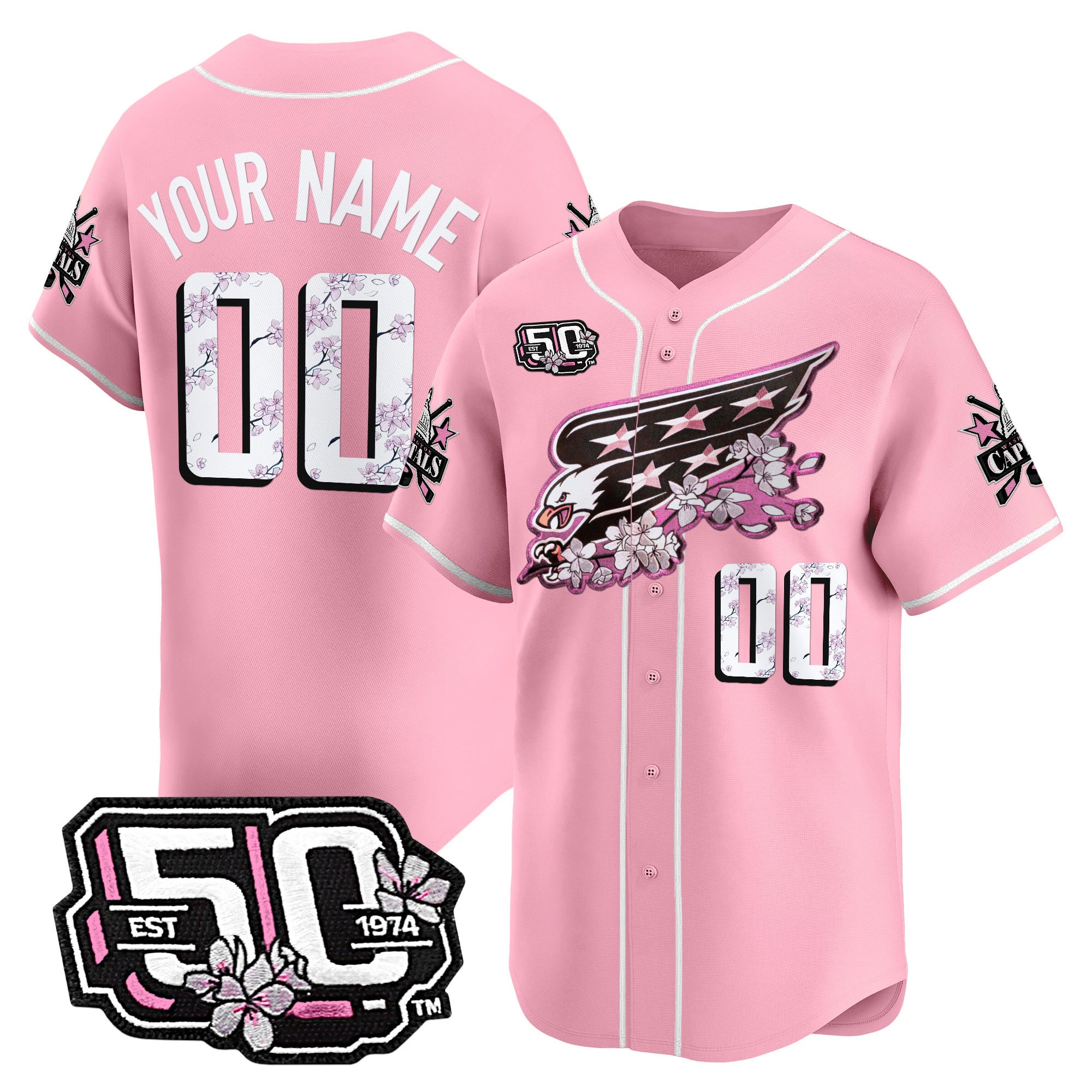 2025 Washington Capitals 50th Anniversary Cherry Blossom Style Vapor Premier Limited Custom Jersey - All Stitched