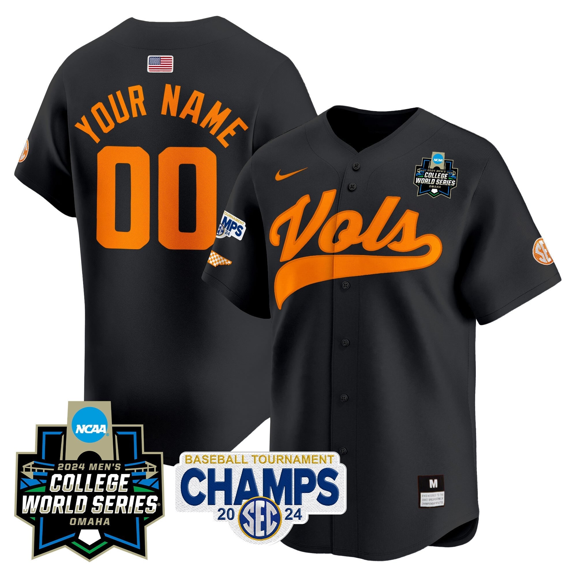 Tennessee Volunteers 2024 Tournament Champs & World Series Vapor Premier Limited Custom Jersey - All Stitched