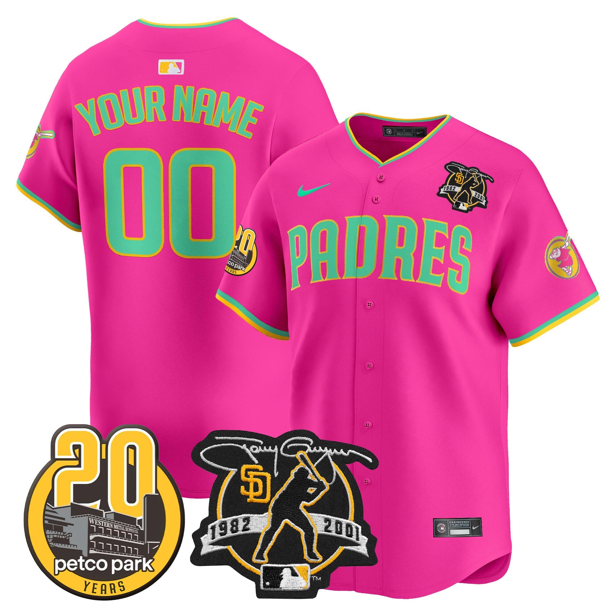 Padres Tony Gwynn & Petco Park 20th Patch Vapor Premier Limited Custom Jersey V2 �All Stitched