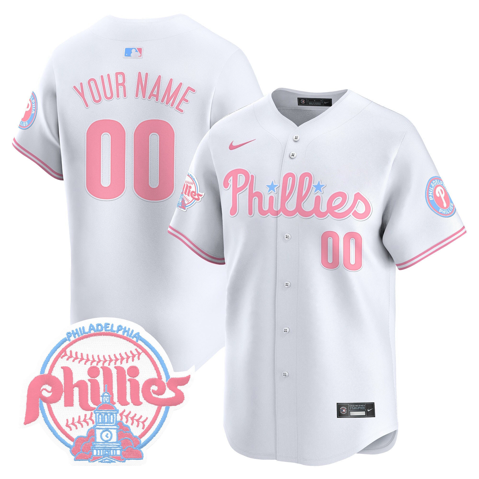 Custom Phillies Bubblegum Pink Vapor Premier Limited Jersey V2 - All Stitched