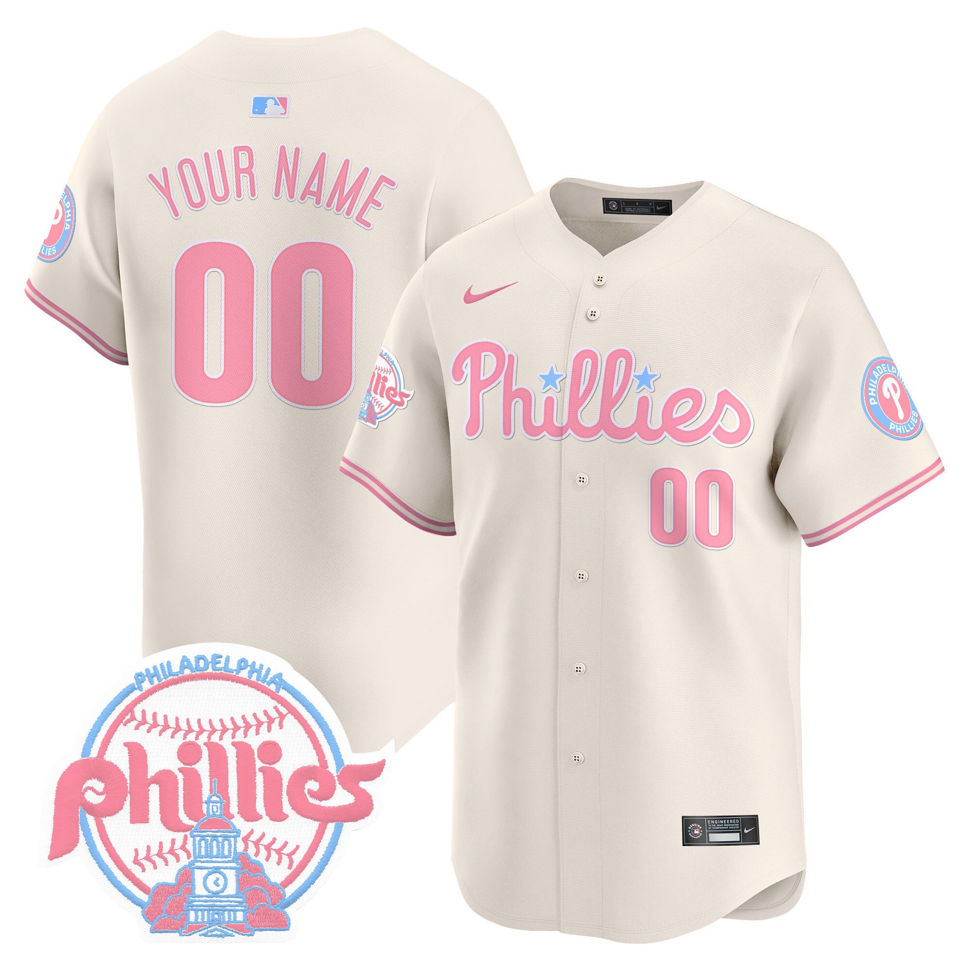 Custom Phillies Bubblegum Pink Vapor Premier Limited Jersey V2 - All Stitched