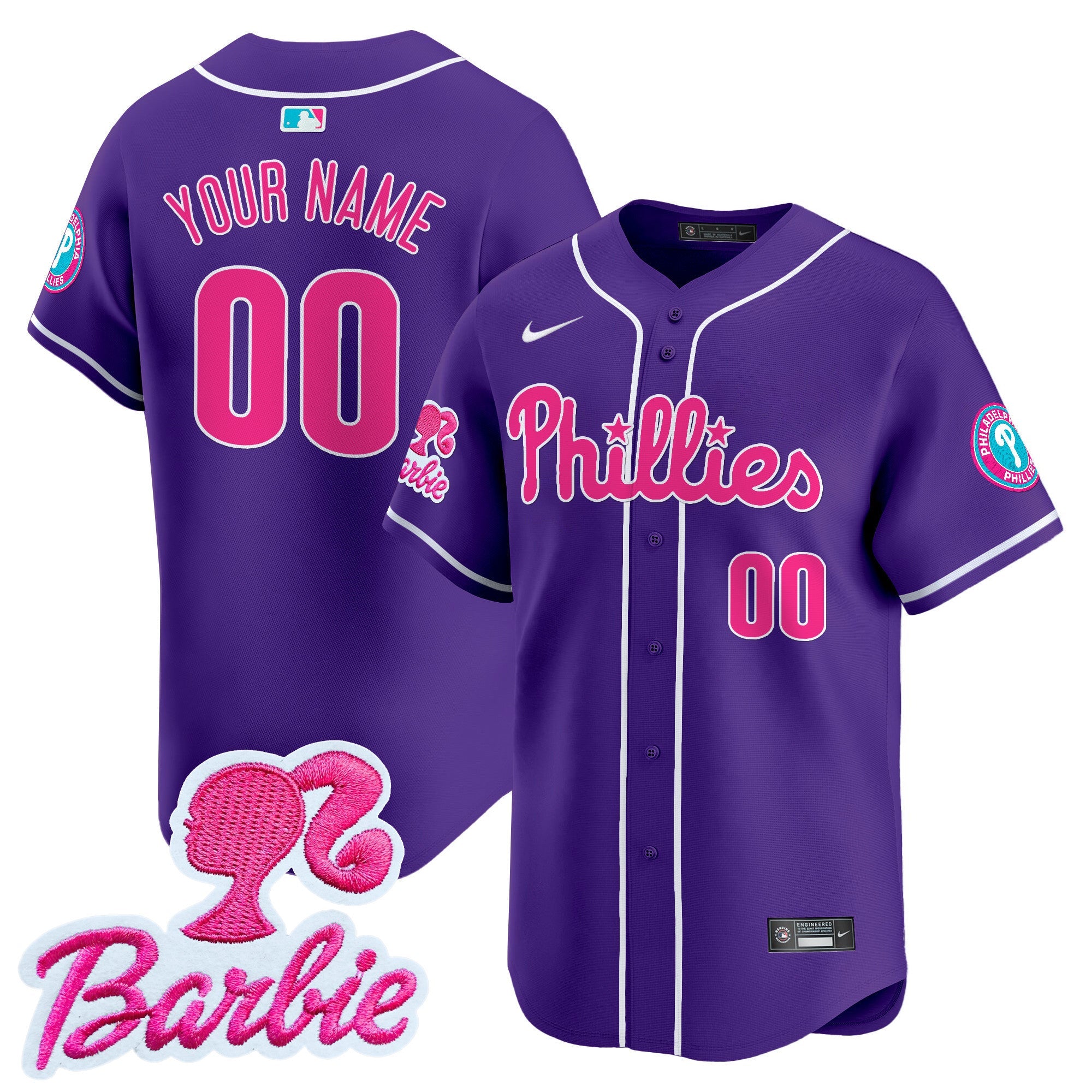 Custom Gender/Name Phillies Barbie Patch Vapor Premier Limited Jersey - All Stitched