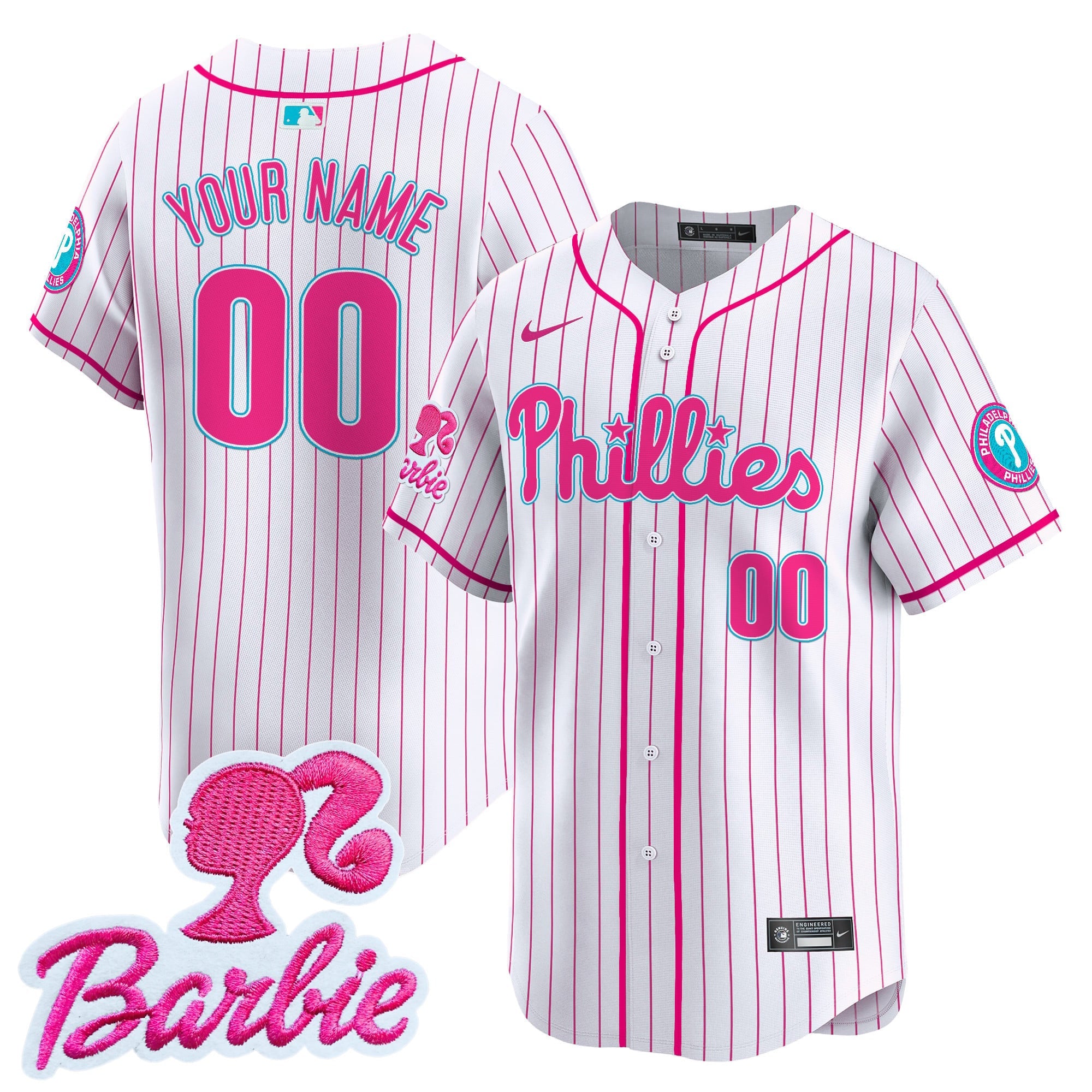 Custom Gender/Name Phillies Barbie Patch Vapor Premier Limited Jersey - All Stitched