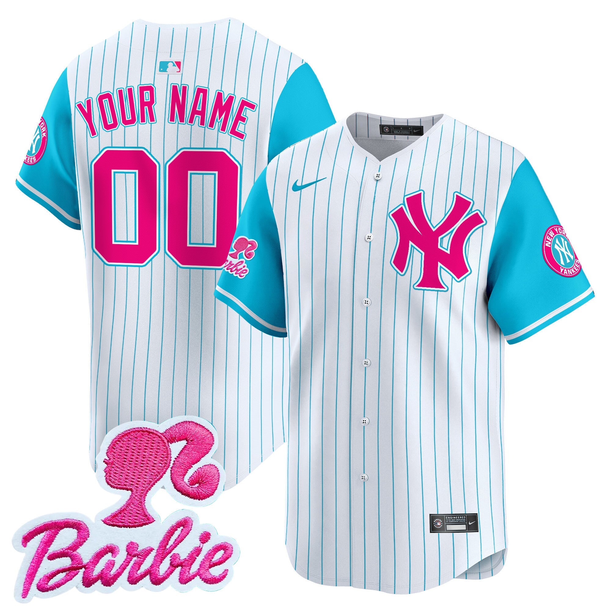 Custom Name/Gender Yankees Barbie Patch Vapor Premier Limited Jersey - All Stitched