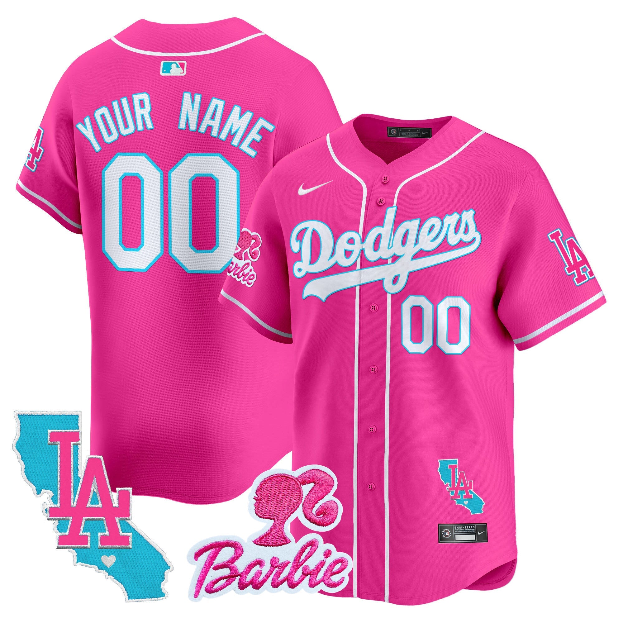 Custom Gender/Name Dodgers Barbie Patch Vapor Premier Limited Jersey - All Stitched