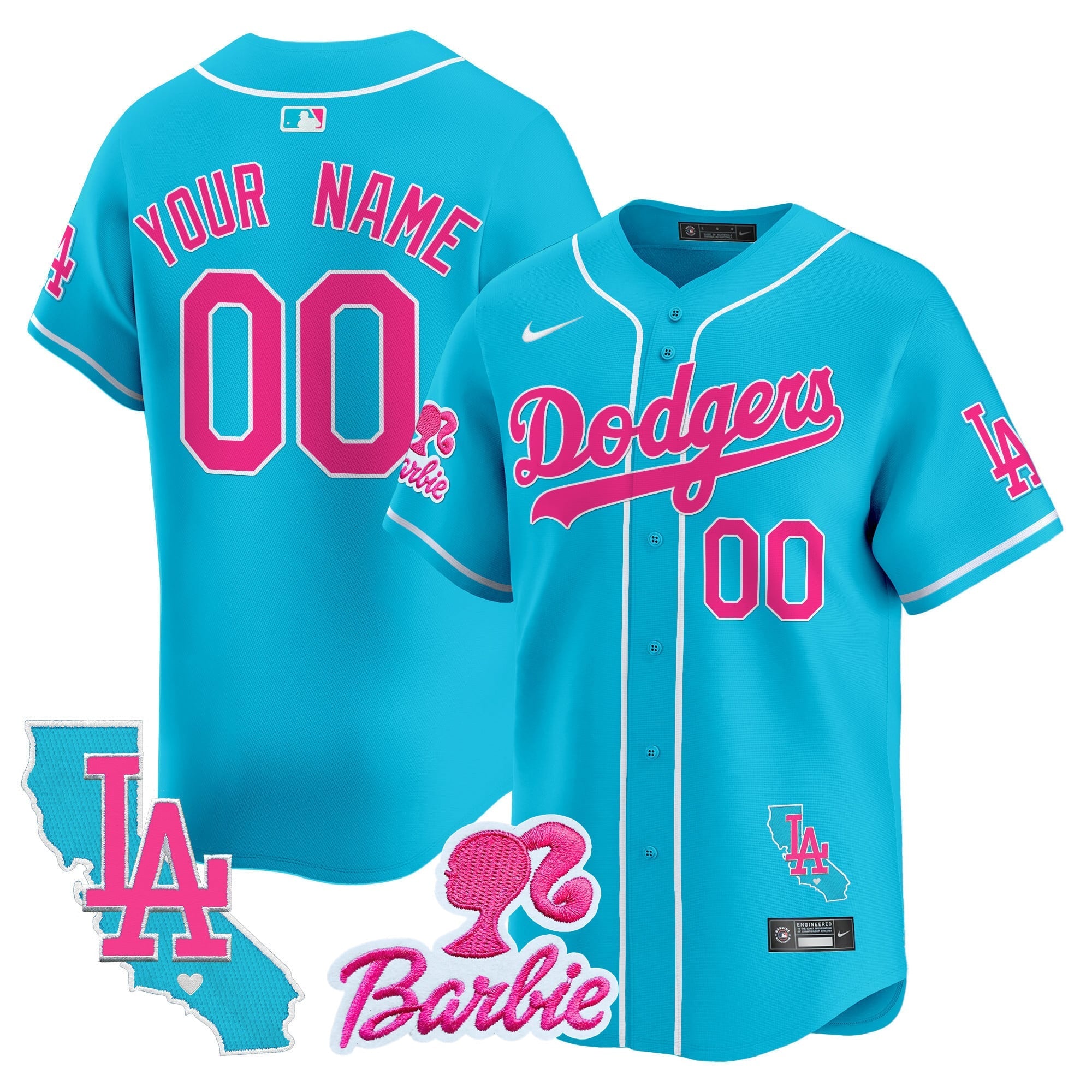 Custom Gender/Name Dodgers Barbie Patch Vapor Premier Limited Jersey - All Stitched