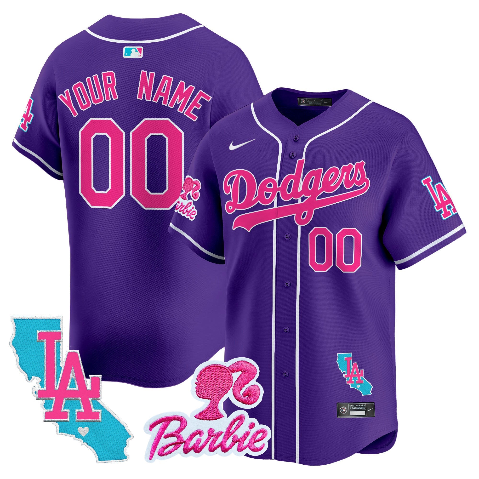 Custom Gender/Name Dodgers Barbie Patch Vapor Premier Limited Jersey - All Stitched