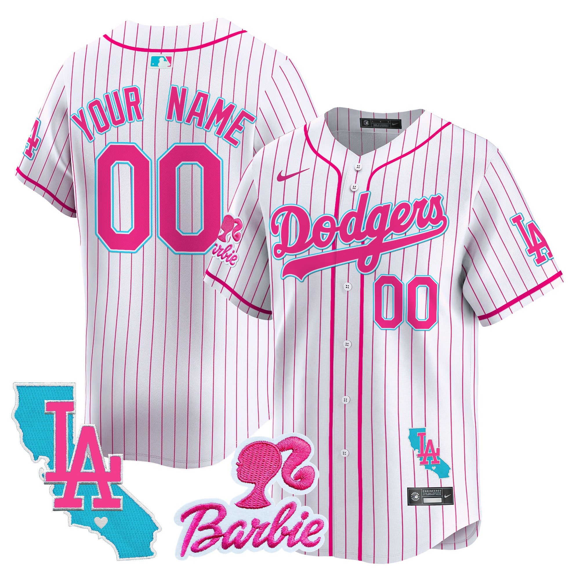 Custom Gender/Name Dodgers Barbie Patch Vapor Premier Limited Jersey - All Stitched