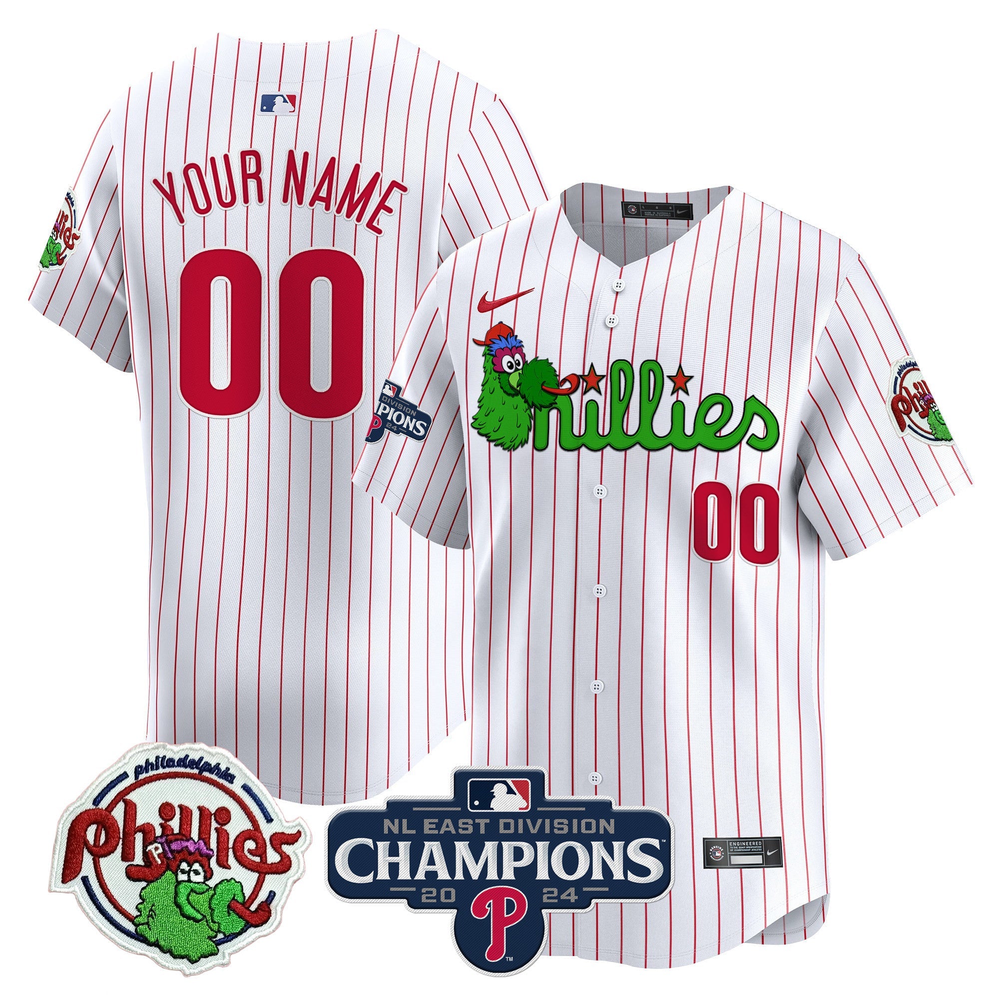 Custom Gender/Name Phillies Phanatic 2024 NL East Division Champions Vapor Premier Limited Jersey V2 - All Stitched