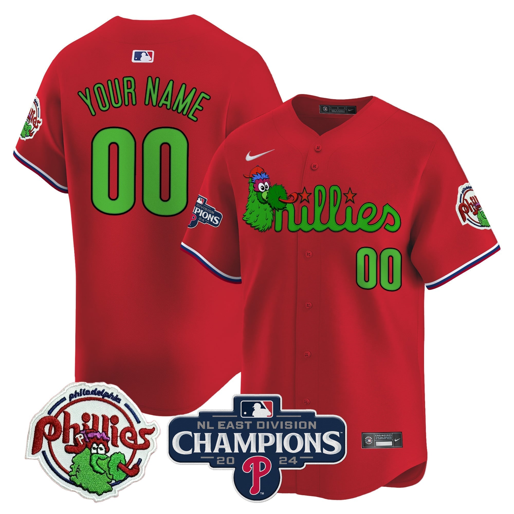 Custom Gender/Name Phillies Phanatic 2024 NL East Division Champions Vapor Premier Limited Jersey V2 - All Stitched