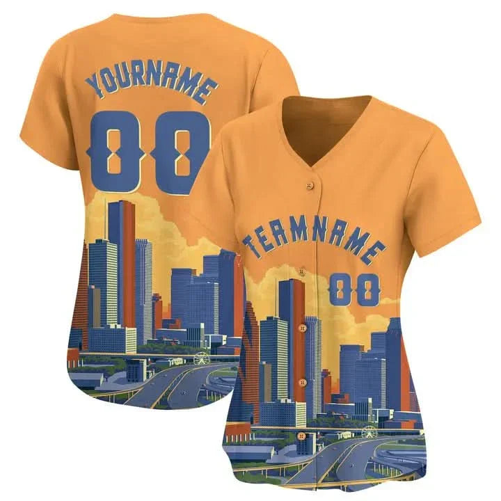 CUSTOM ORANGE 3D HOUSTON CITY TEXAS PATTERN BASEBALL JERSEY - PRINTED