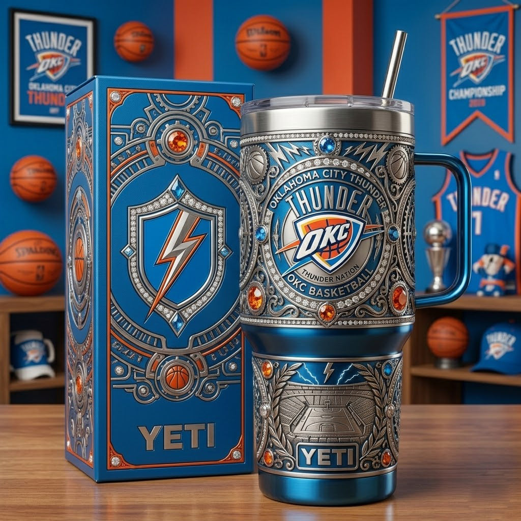 Oklahoma City Thunder 40 oz Tumbler with Handle Lid and Straw